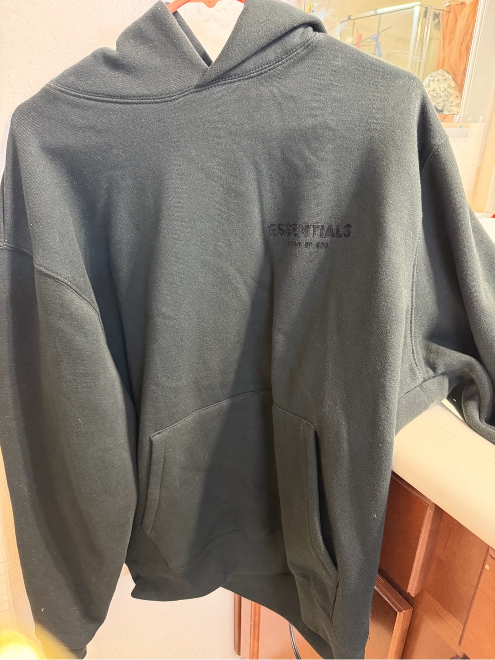 Fear of God ESSENTIALS Black Tonal Logo Pullover Hoodie Size S Oversized